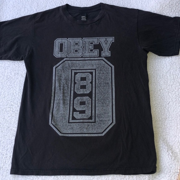 Obey 89 graphic print t-shirt tee logo men’s medium short sleeve black - Picture 2 of 9